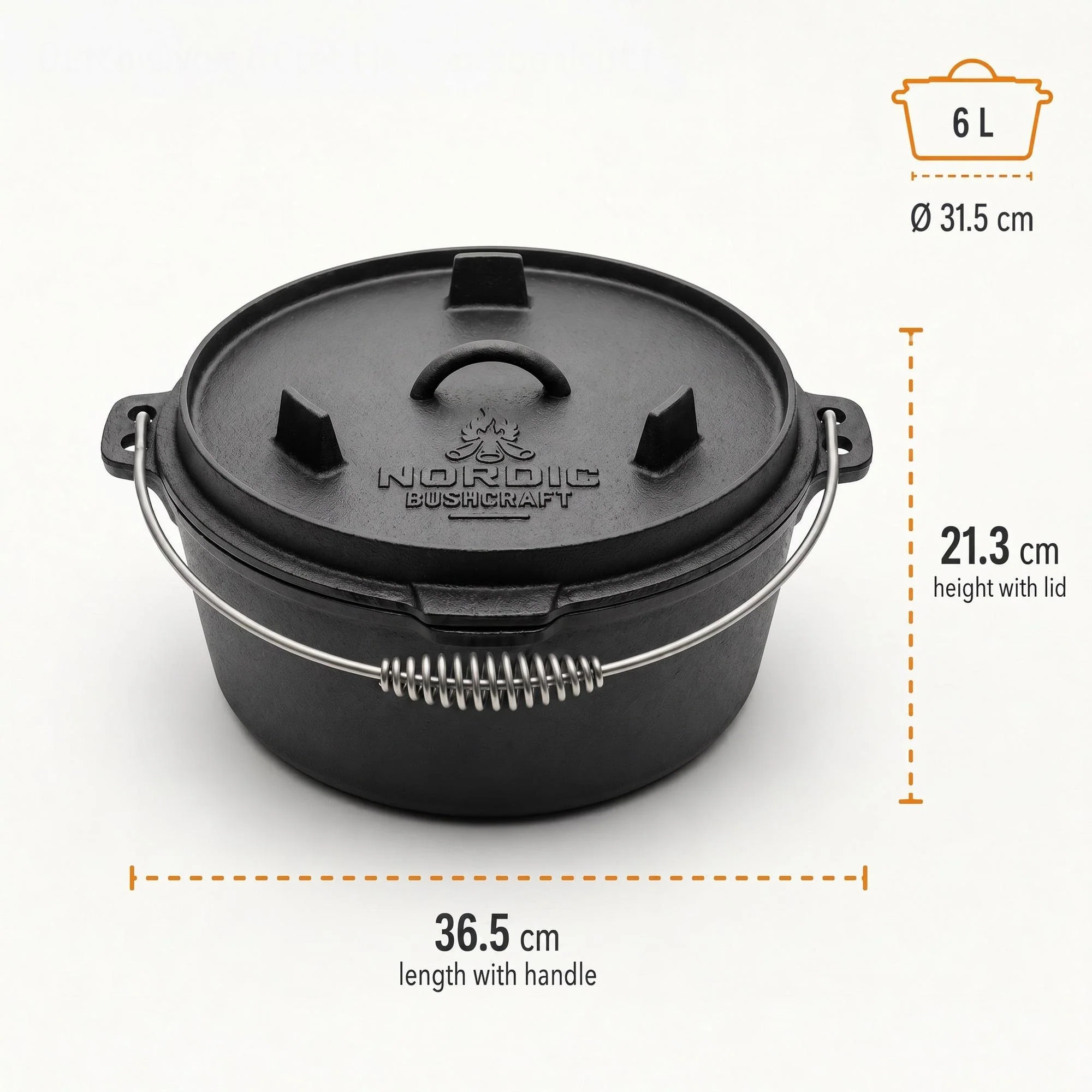 Nordic Bushcraft - 6L Dutch Oven Støbejernsgryde - Image 3