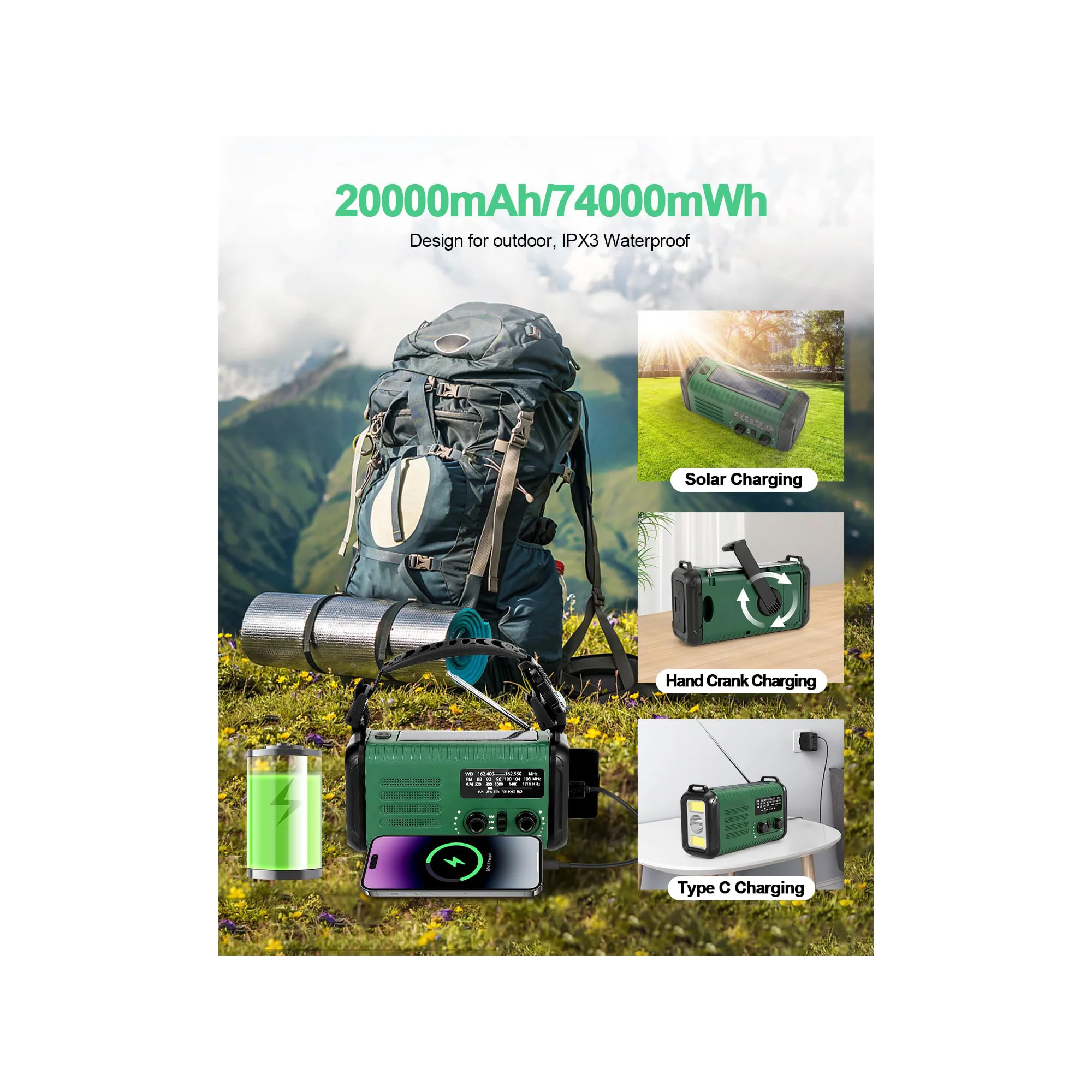 Sunny Hiker - Nødradio m. Powerbank 20.000 mAh - Image 8