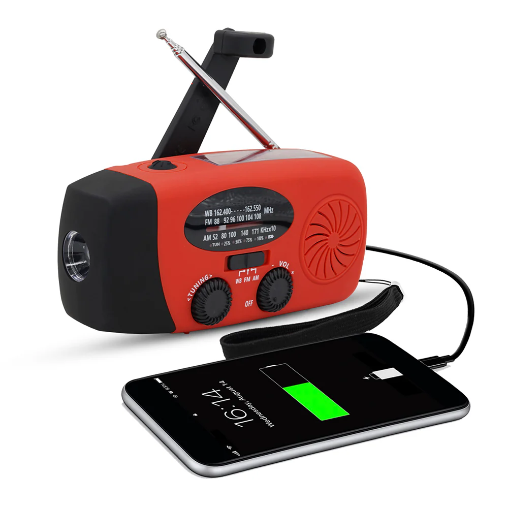 Sunny Hiker - Nødradio m. Powerbank 5.000 mAh // Rød