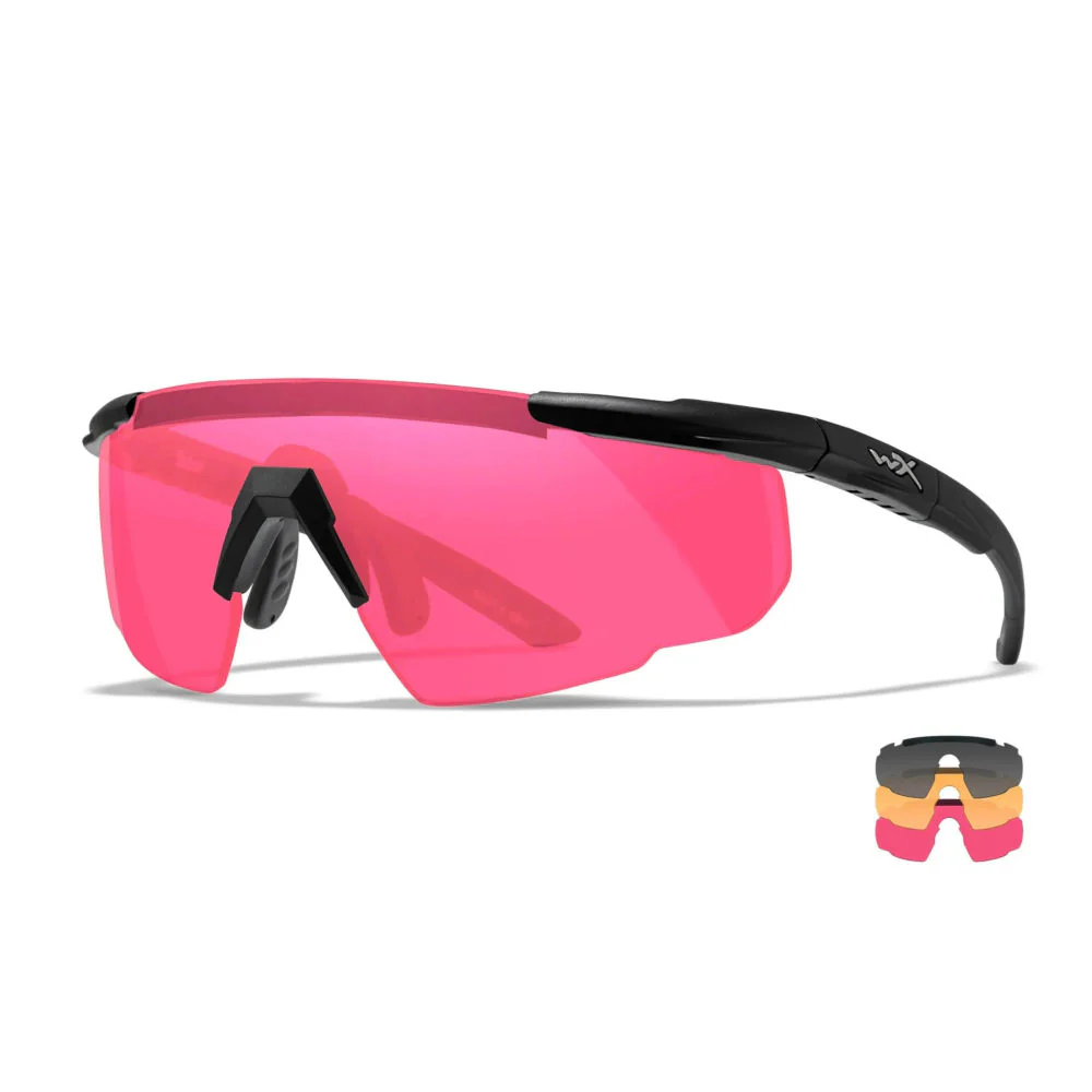 Wiley X - Saber Advanced Ballistiske Briller i Sort // 3 Linser - Grå/Orange/Pink