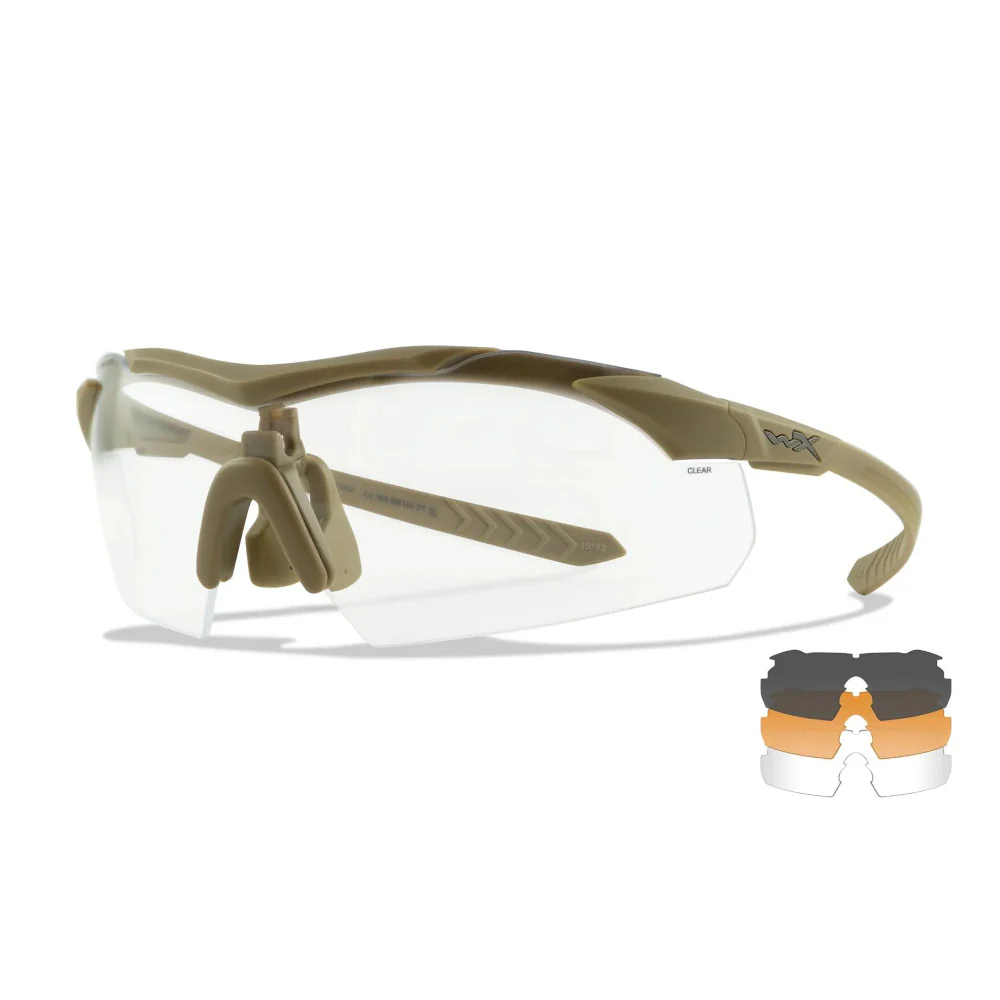 Wiley X - VAPOR COMM 2.5 Ballistiske Briller // Sandfarvet Stel - 3 Linser Grå/Klar/Orange